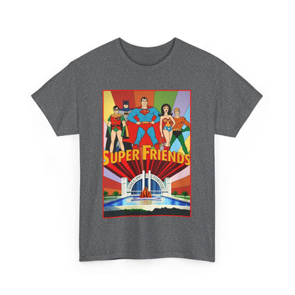 Super Friends T-Shirt - Batman, Superman, Wonder Woman, Robin - Hanna-Barbera Cartoon - DC Comics - Hall of Justice