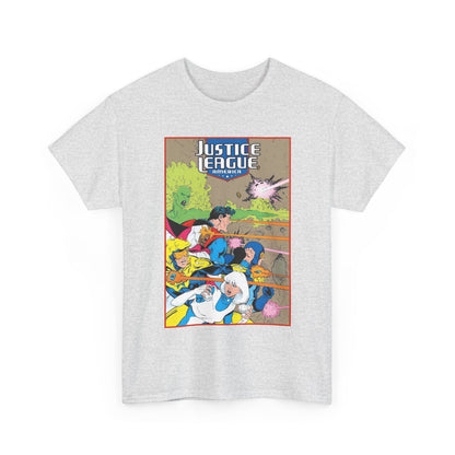 Justice League of America T-Shirt - Dan Jurgens Art - Superman, Fire, Ice, Blue Beetle, Booster Gold, Bloodwynde - DC Comics
