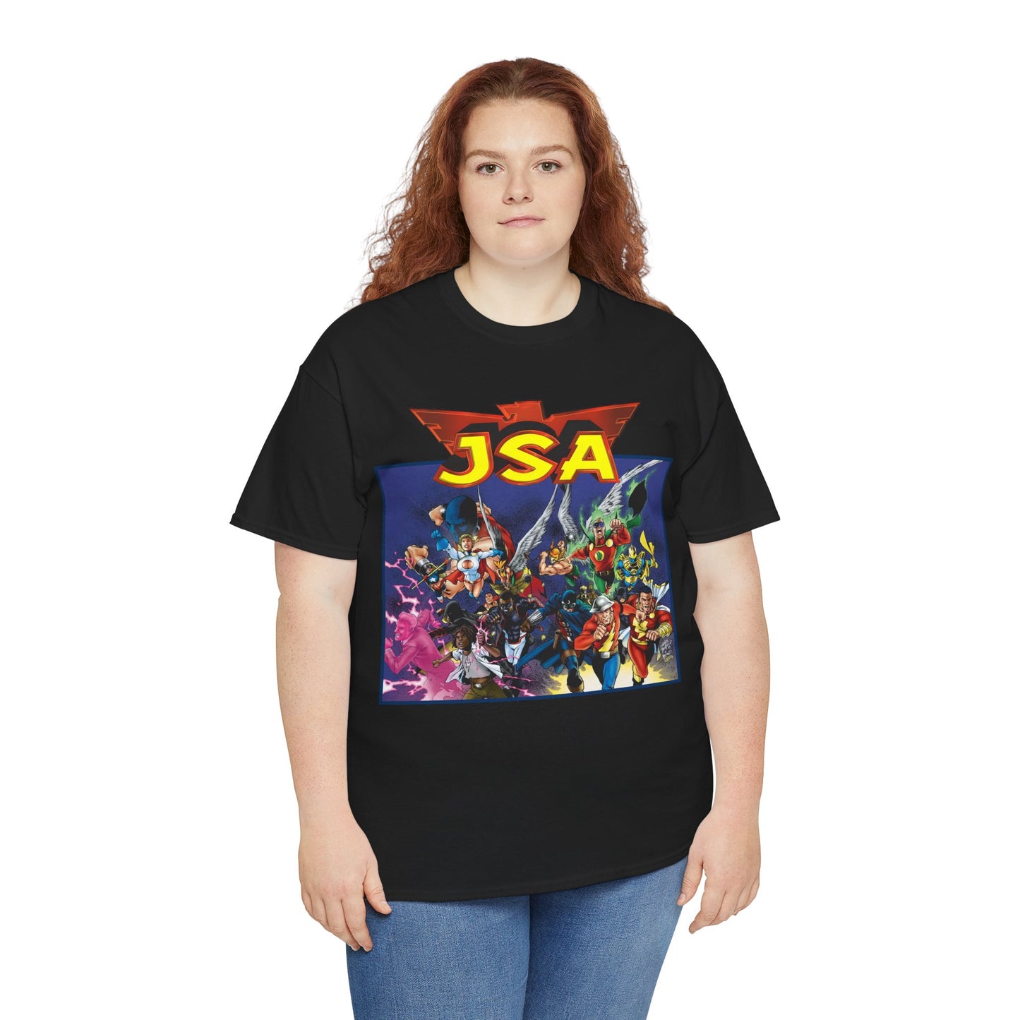 JSA T-Shirt - Carlos Pacheco Art - Green Lantern, Power Girl, Hawkgirl, Black Adam, Flash, Dr Fate, Hawkman - DC Comics - Justice Society of America