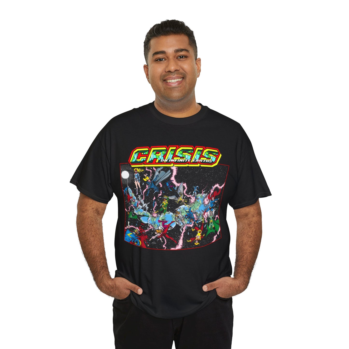Crisis on Infinite Earths T-Shirt - George Perez Art - #1 Cover, First Issue - Harbinger, Pariah, Obsidian, Firestorm - DC Comics