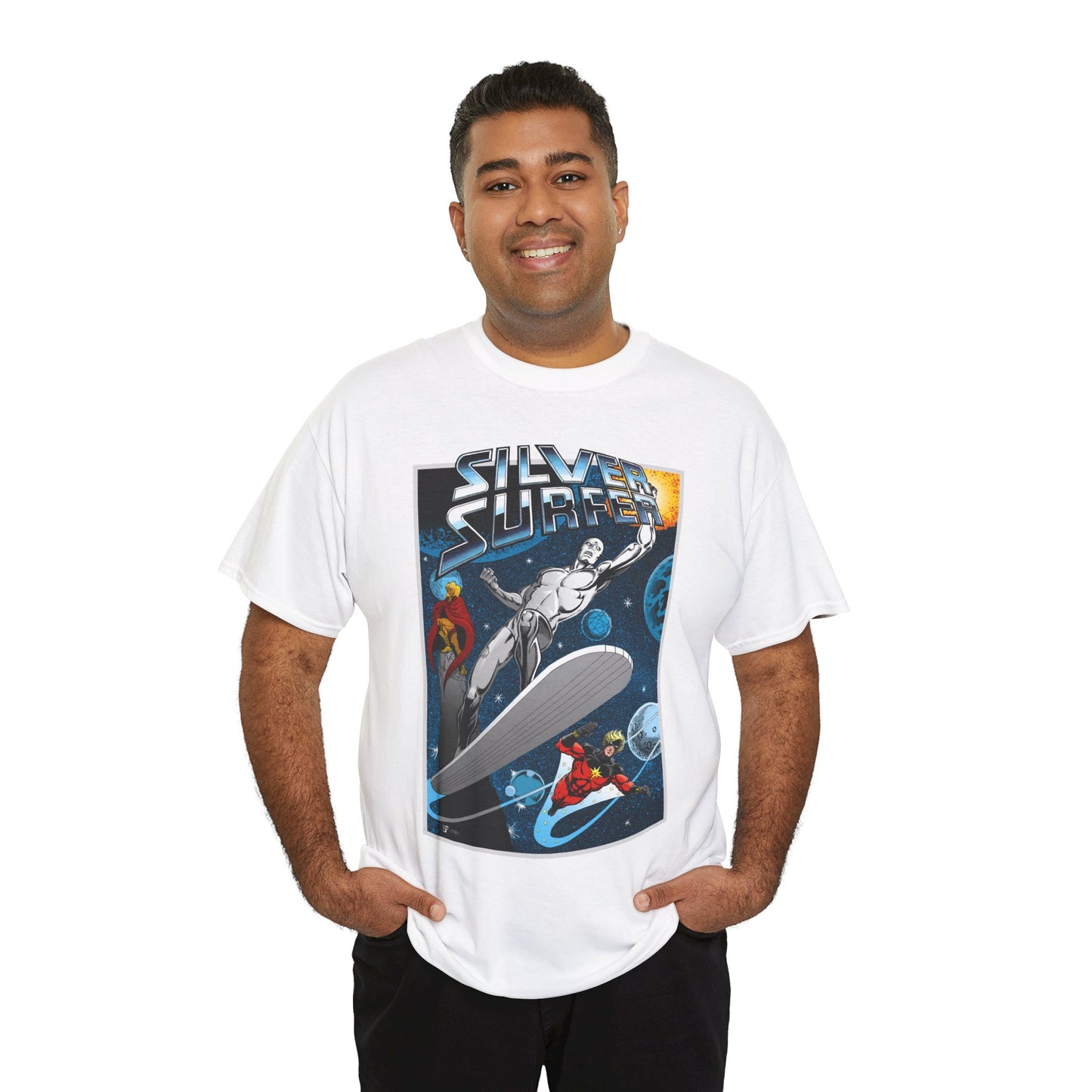 Silver Surfer T-Shirt - With Adam Warlock & Captain Marvel - Norrin Radd - Former Herald of Galactus - Fantastic Four Ally - Marvel Comics