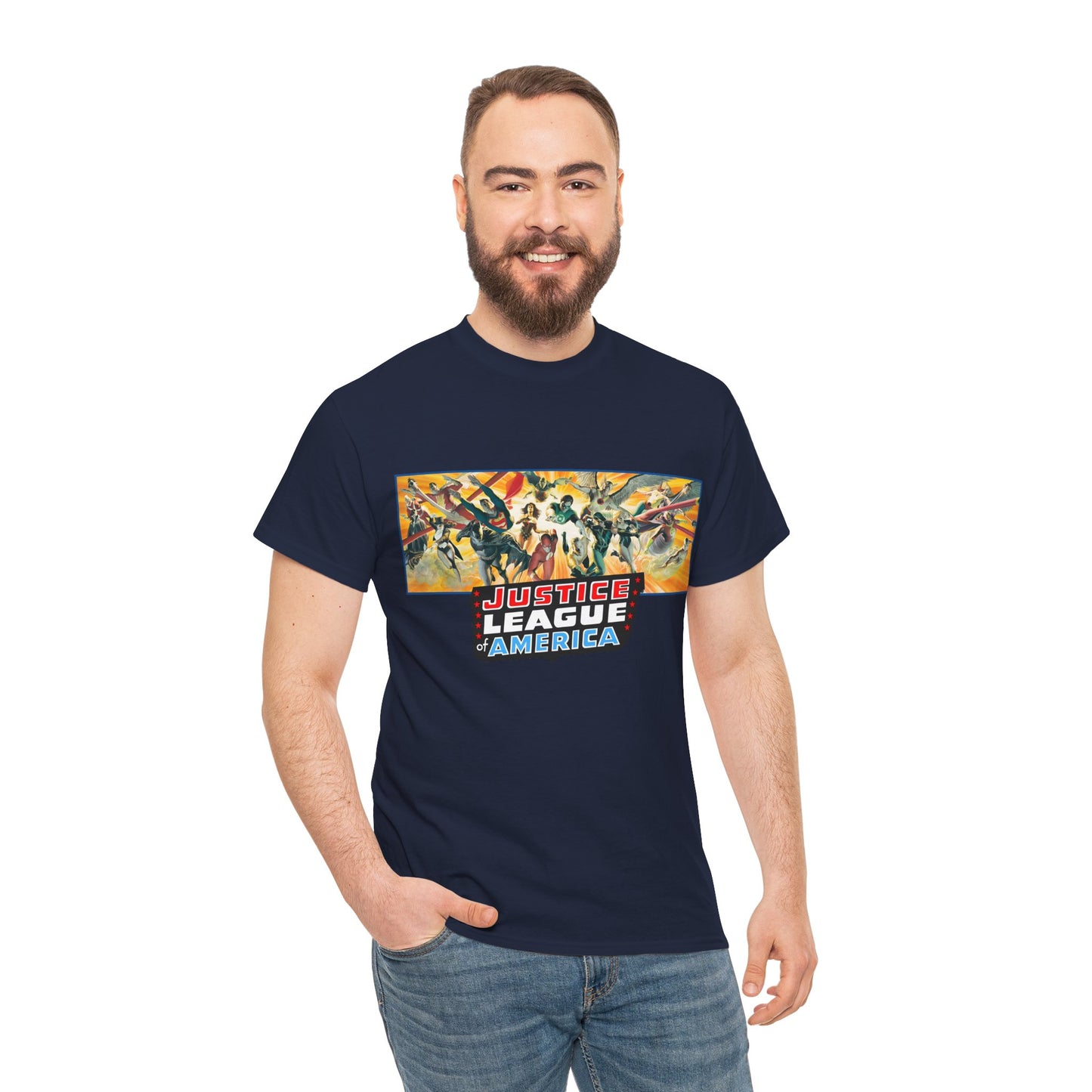 Justice League T-Shirt - Alex Ross Art - Superman, Batman, Wonder Woman, Black Canary, Hawkman, Green Lantern, Adam Strange, Plastic Man, Zatanna - DC Comics