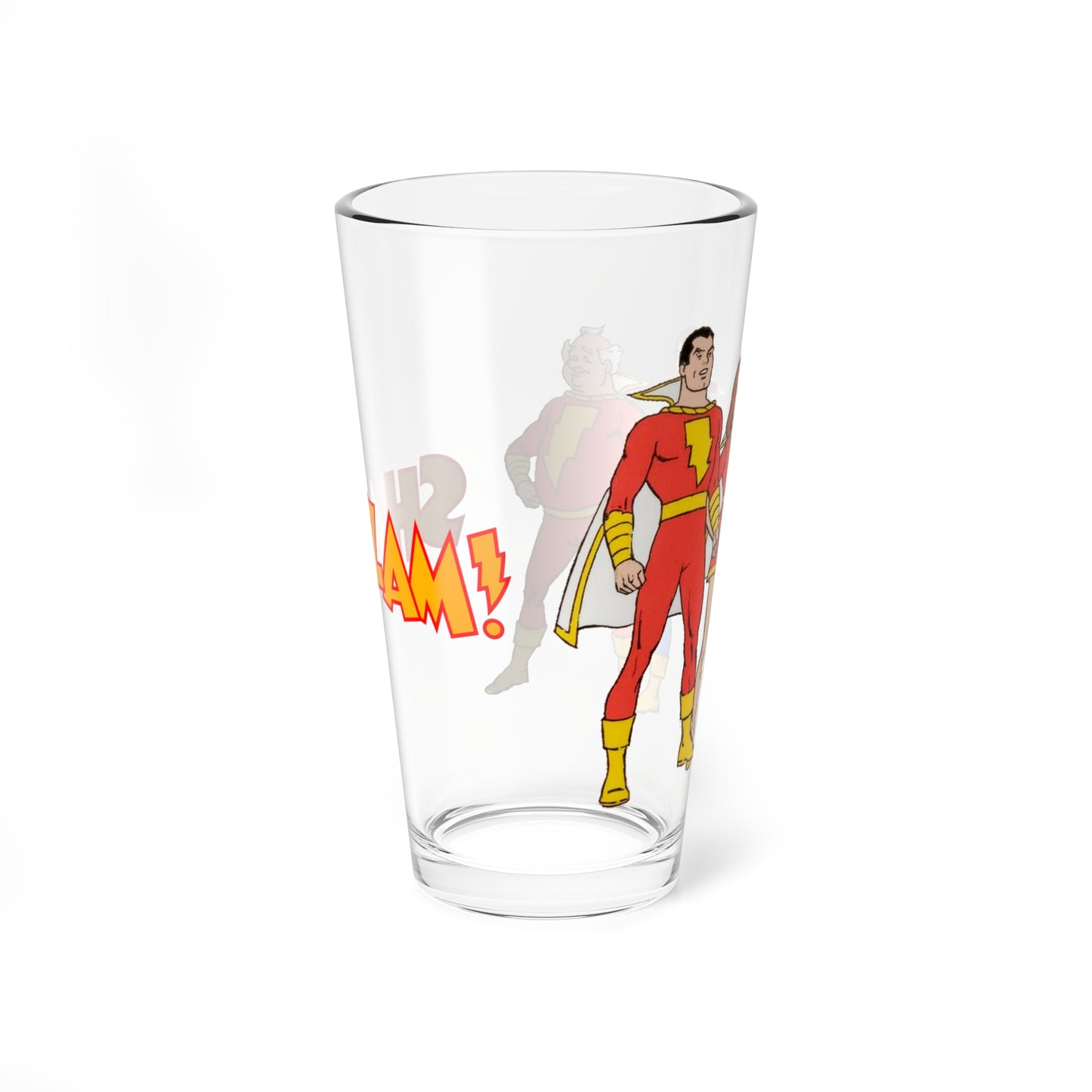 Shazam Pint Glass, 16oz - Marvel Family - Mary Marvel, Captain Marvel Jr, Uncle Marvel - Filmation 1970s Cartoon - DC Comics Characters