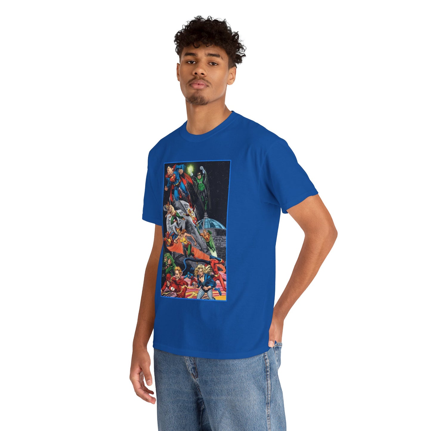 Justice League of America T-Shirt - Jerry Ordway Art - Superman, Wonder Woman, Firestorm, Flash, Black Canary, Atom - DC Comics