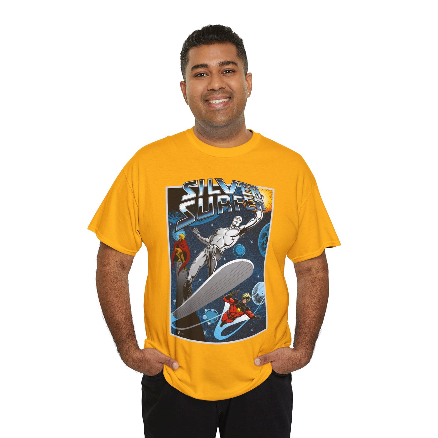 Silver Surfer T-Shirt - With Adam Warlock & Captain Marvel - Norrin Radd - Former Herald of Galactus - Fantastic Four Ally - Marvel Comics
