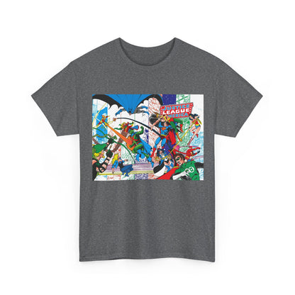 Justice League of America #200 T-Shirt - George Perez Art - Superman, Batman, Zatanna, Wonder Woman, Elongated Man, Martian Manhunter, Black Canary, Atom, Firestorm - DC Comics