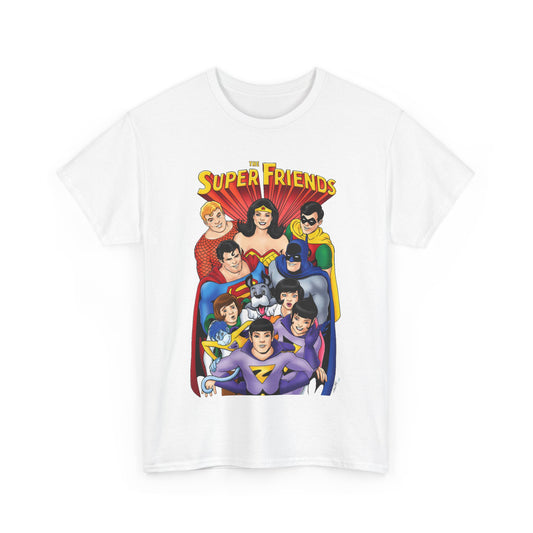 Super Friends T-Shirt - Kevin Maguire Art - Wonder Twins, Gleek, Superman, Wonder Woman Batman - DC Comics - Based on 1970s Hanna-Barbera Cartoon