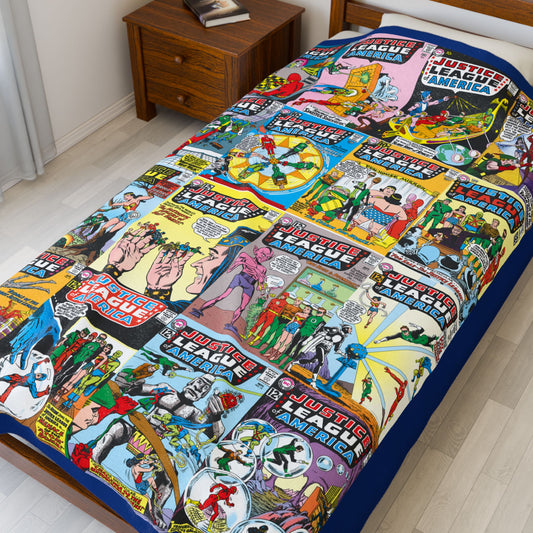 Justice League of America Plush Blanket 60x80" - Classic Silver Age DC Comics Art - Superman, Wonder Woman, Batman, Flash, Green Lantern - JLA