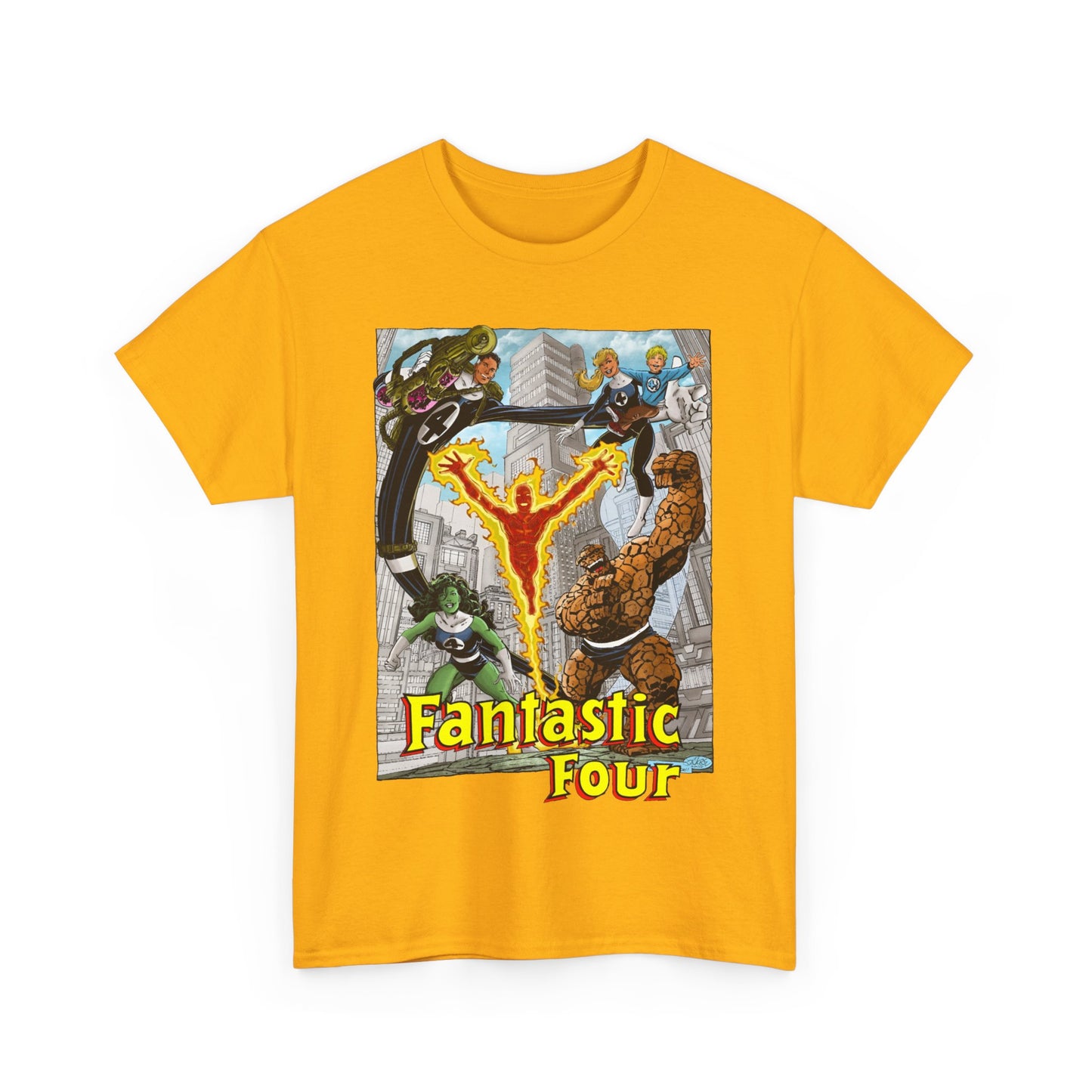 Fantastic Four T-Shirt - John Byrne Art - She-Hulk, Invisible Woman, Thing, Reed Richards, Human Torch - Baxter Building - Marvel Comics