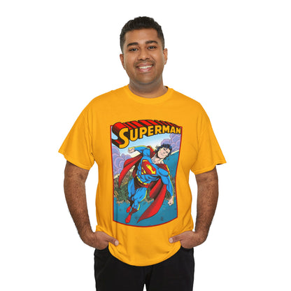 Superman T-Shirt - Tom Grummett Art - DC Comics - Metropolis, Man of Steel Flying Through the Sky - Post-Reign of the Supermen Storyline Artwork