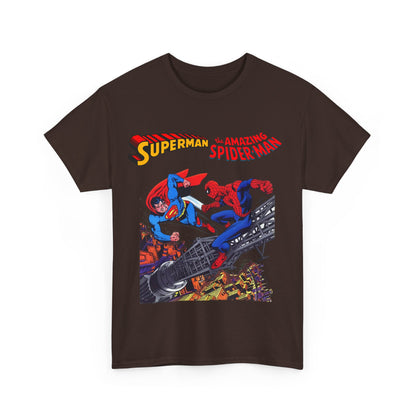 Superman & Amazing Spider-Man T-Shirt - DC/Marvel Comics Crossover - 1970s - Clark Kent & Peter Parker