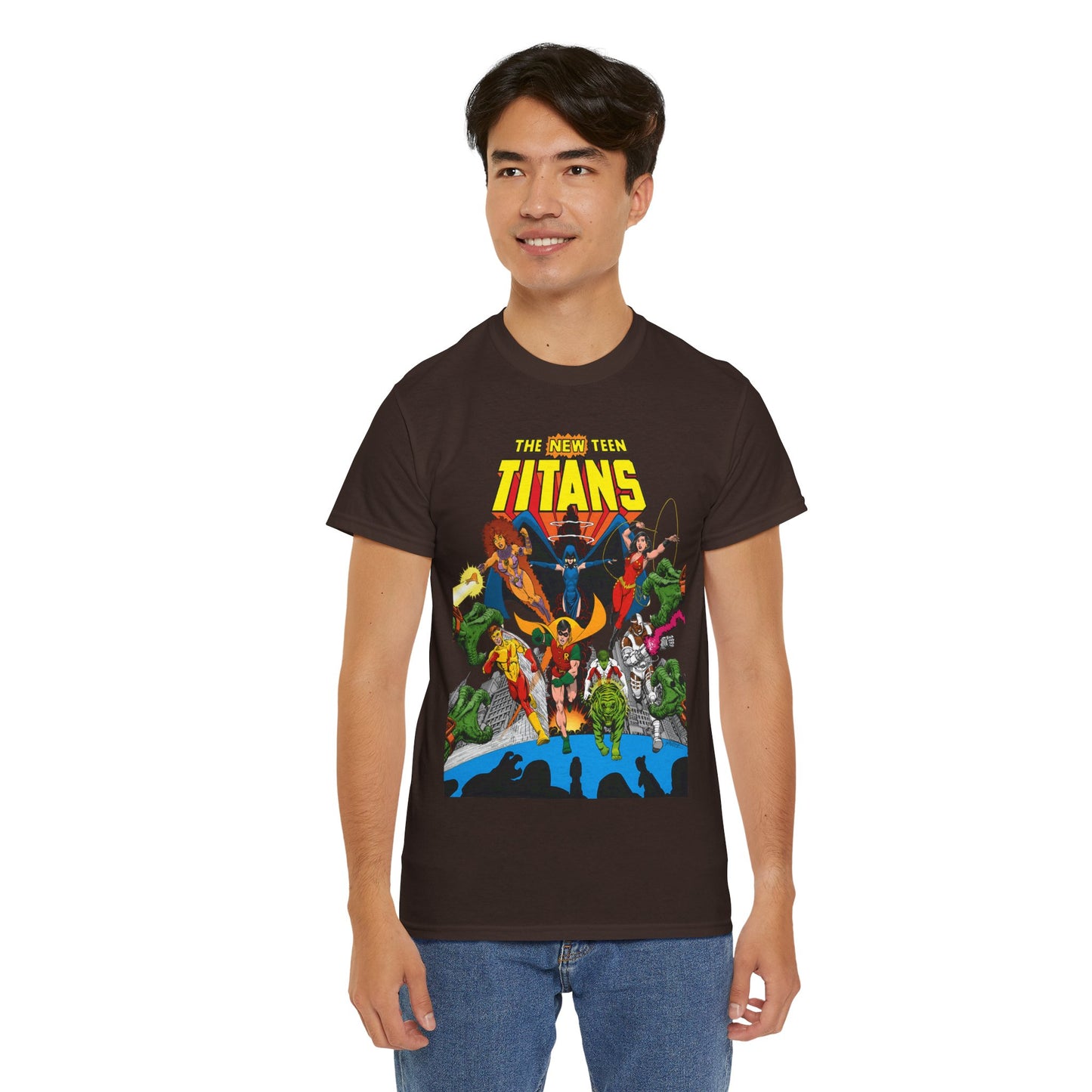 New Teen Titans T-Shirt - George Perez Art - Robin, Wonder Girl, Kid Flash, Changeling, Starfire, Cyborg, Raven - DC Comics - Classic 1980s Series