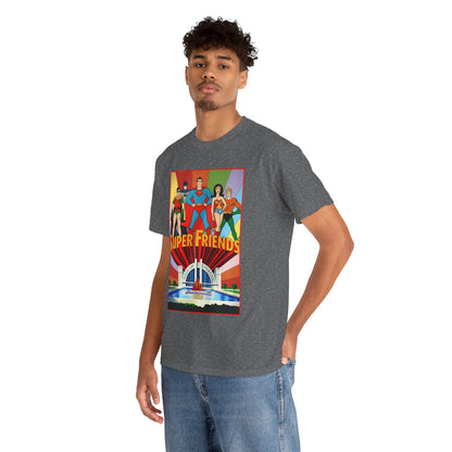 Super Friends T-Shirt - Batman, Superman, Wonder Woman, Robin - Hanna-Barbera Cartoon - DC Comics - Hall of Justice