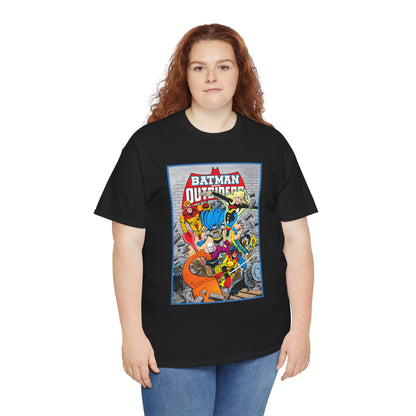 Batman & the Outsiders T-Shirt - Jim Aparo Art - Katana, Geo-Force, Black Lightning, Metamorpho, Halo - DC Comics - 1980s JLA Spin-Off Series