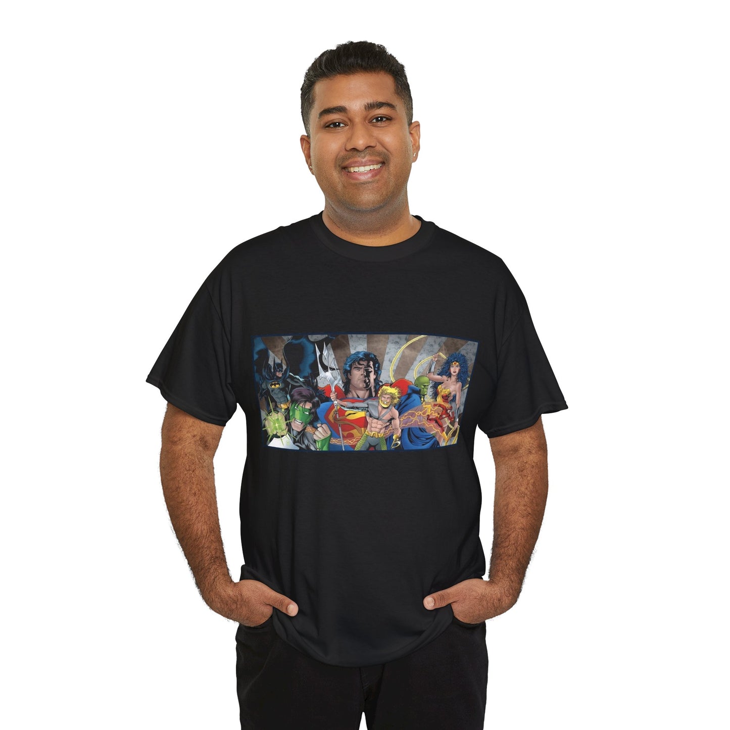 Justice League T-Shirt - Kevin Maguire Art - Superman, Wonder Woman, Flash, Aquaman, Green Lantern - DC Comics