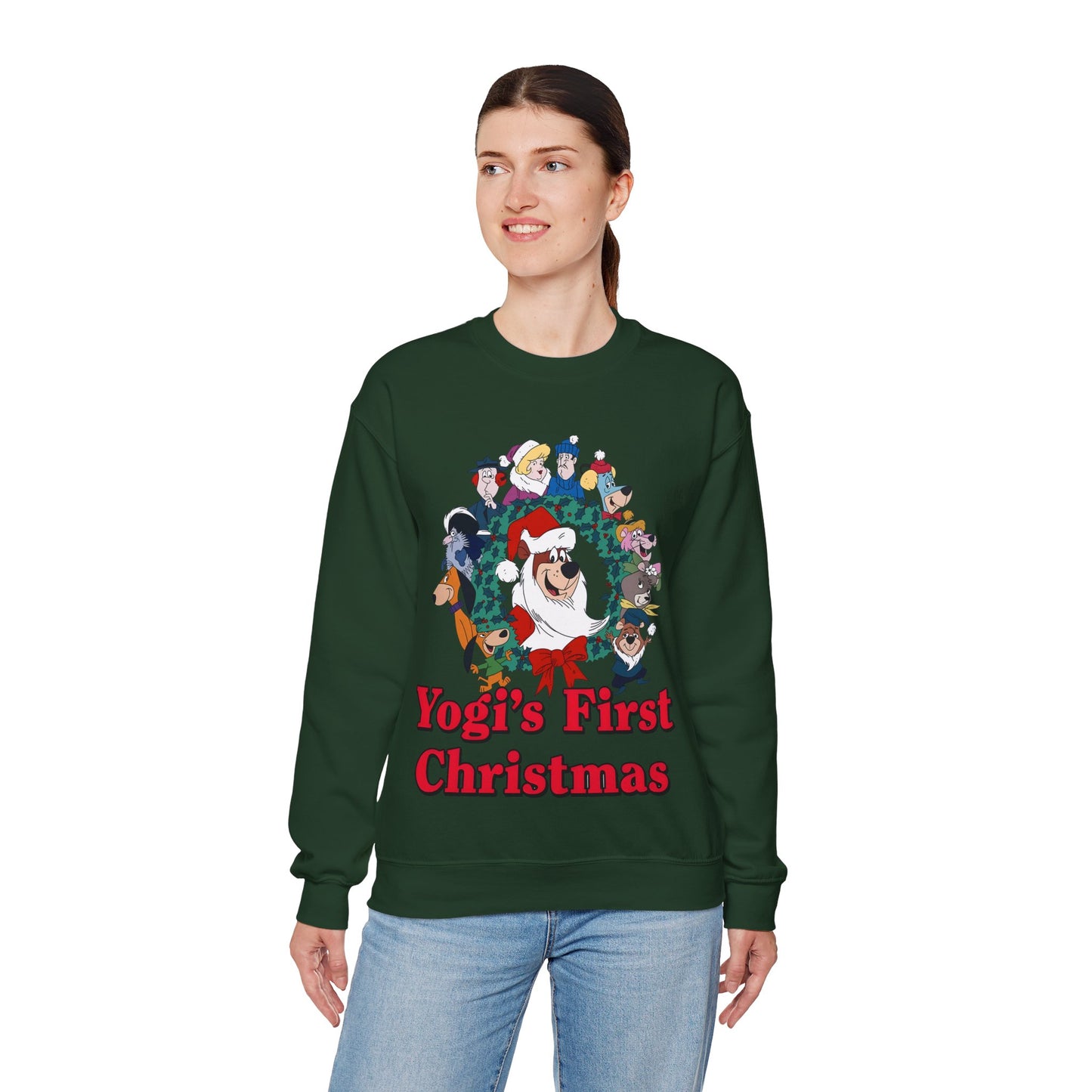 Yogi's First Christmas Crewneck Sweatshirt - Hanna-Barbera TV Holiday Special - Snagglepuss, Huckleberry Hound, Ranger Smith