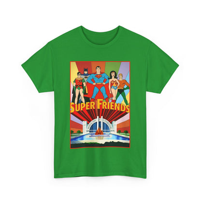 Super Friends T-Shirt - Batman, Superman, Wonder Woman, Robin - Hanna-Barbera Cartoon - DC Comics - Hall of Justice