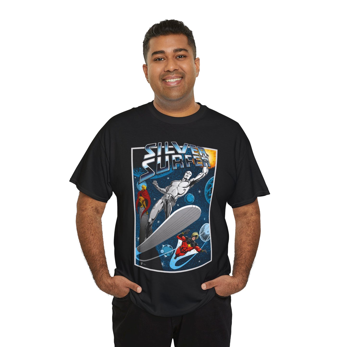 Silver Surfer T-Shirt - With Adam Warlock & Captain Marvel - Norrin Radd - Former Herald of Galactus - Fantastic Four Ally - Marvel Comics