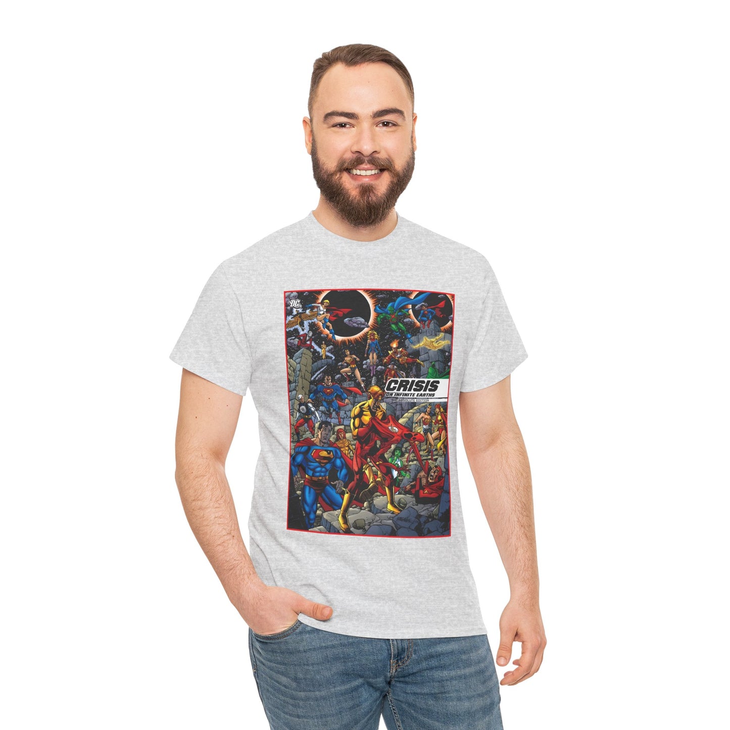 Crisis on Infinite Earths T-Shirt - George Perez Art - Absolute Edition Cover - Flash, Supergirl, Wonder Woman, Kid Flash, Psycho Pirate, Harbinger - DC Comics