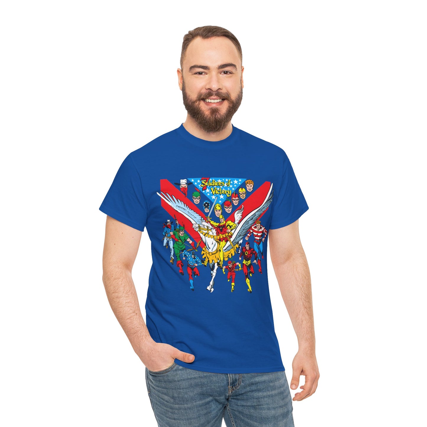7 Soldiers of Victory T-Shirt - Speedy, Vigilante, Green Arrow, Stripesy, Crimson Avenger, Star-Spangled Kid - Golden Age Heroes of the DC Universe