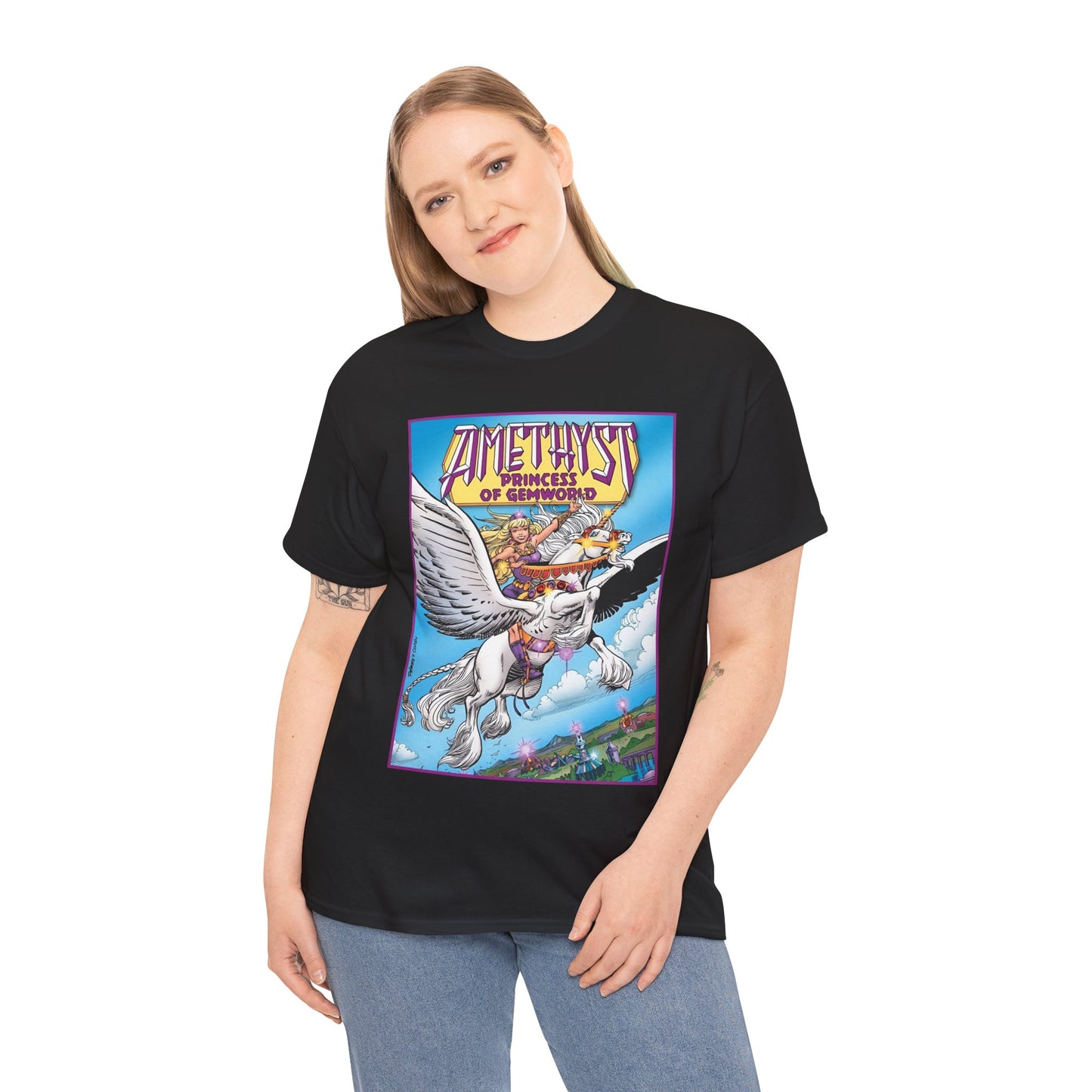 Amethyst Princess of Gemworld T-Shirt - George Perez Art - Riding Her Pegasus - DC Comics