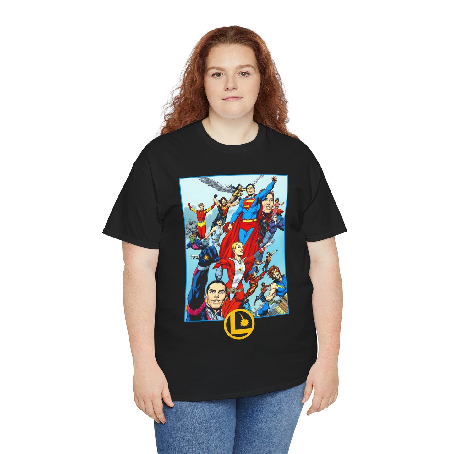 Legion of Super-Heroes T-Shirt - Gary Frank Art - Superman, Saturn Girl, Cosmic Boy, Dawnstar, Brainiac 5, Phantom Girl, Wildfire, Blok, Lightning Lad, Timber Wolf - LOSH - DC Comics