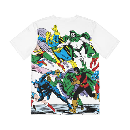 Justice Society of America All Over Print Tee (Polyester) - Jerry Ordway Art - Huntress, Power Girl, Starman, Superman - DC Comics