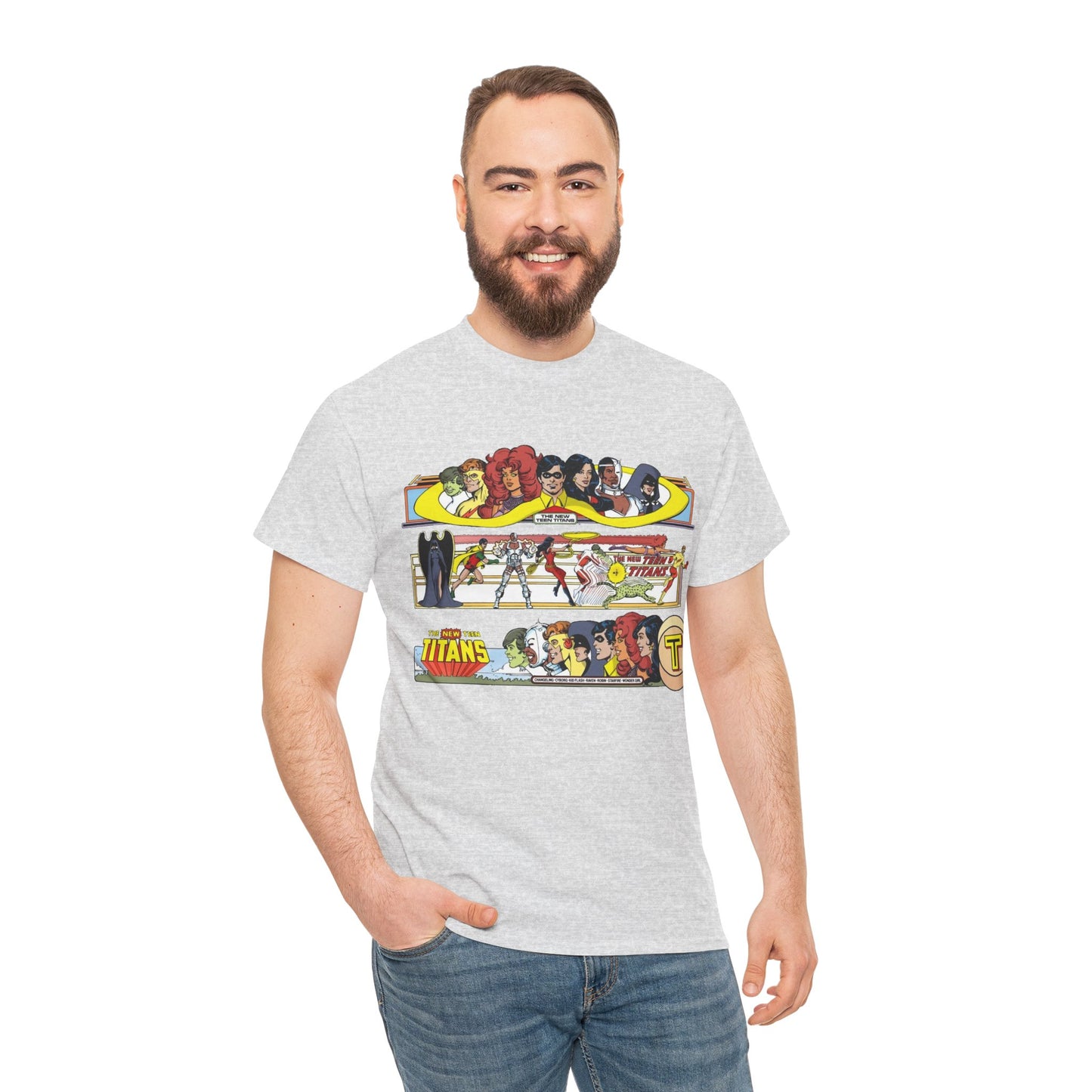 New Teen Titans T-Shirt - George Perez Art - 1980s Promotional Banners - Robin, Wonder Girl, Cyborg, Starfire - DC Comics