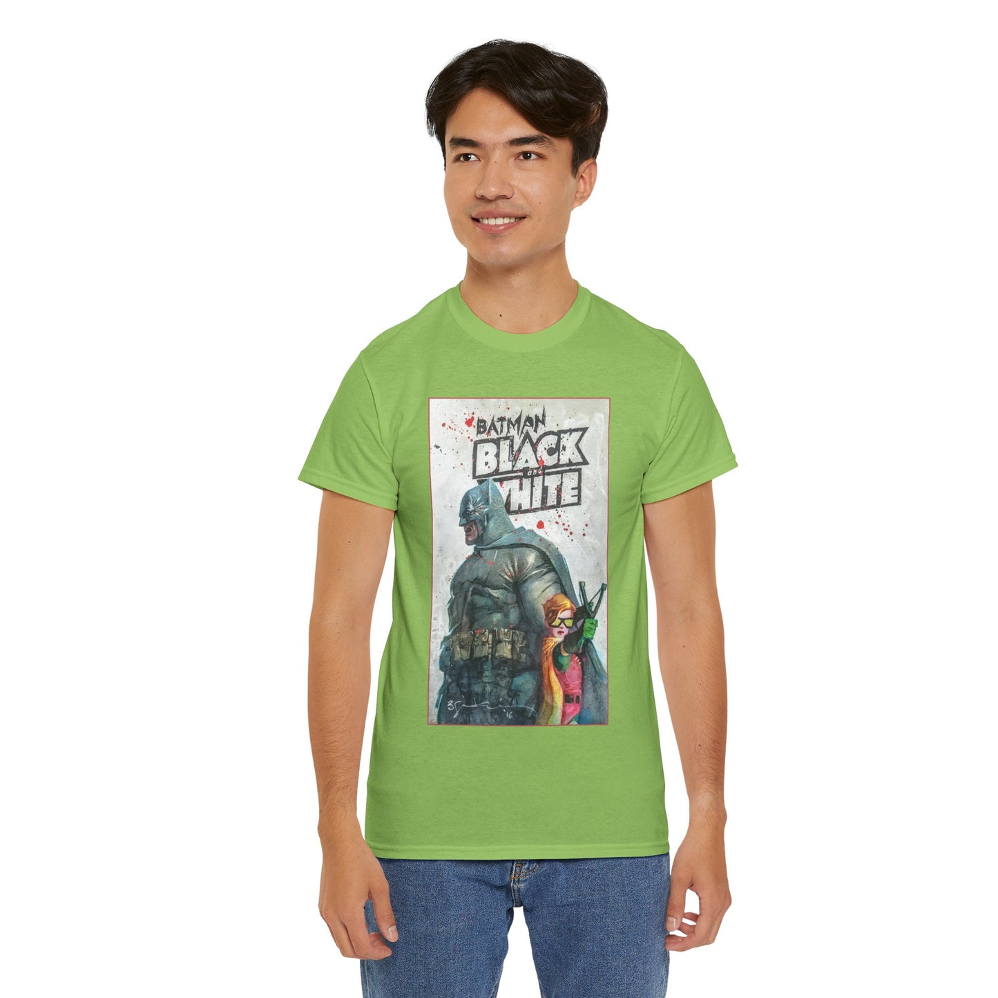Batman: Black & White T-Shirt - Bill Sienkiewicz Art - Dark Knight Returns - Batman & Robin (Carrie Kelley) - DC Comics