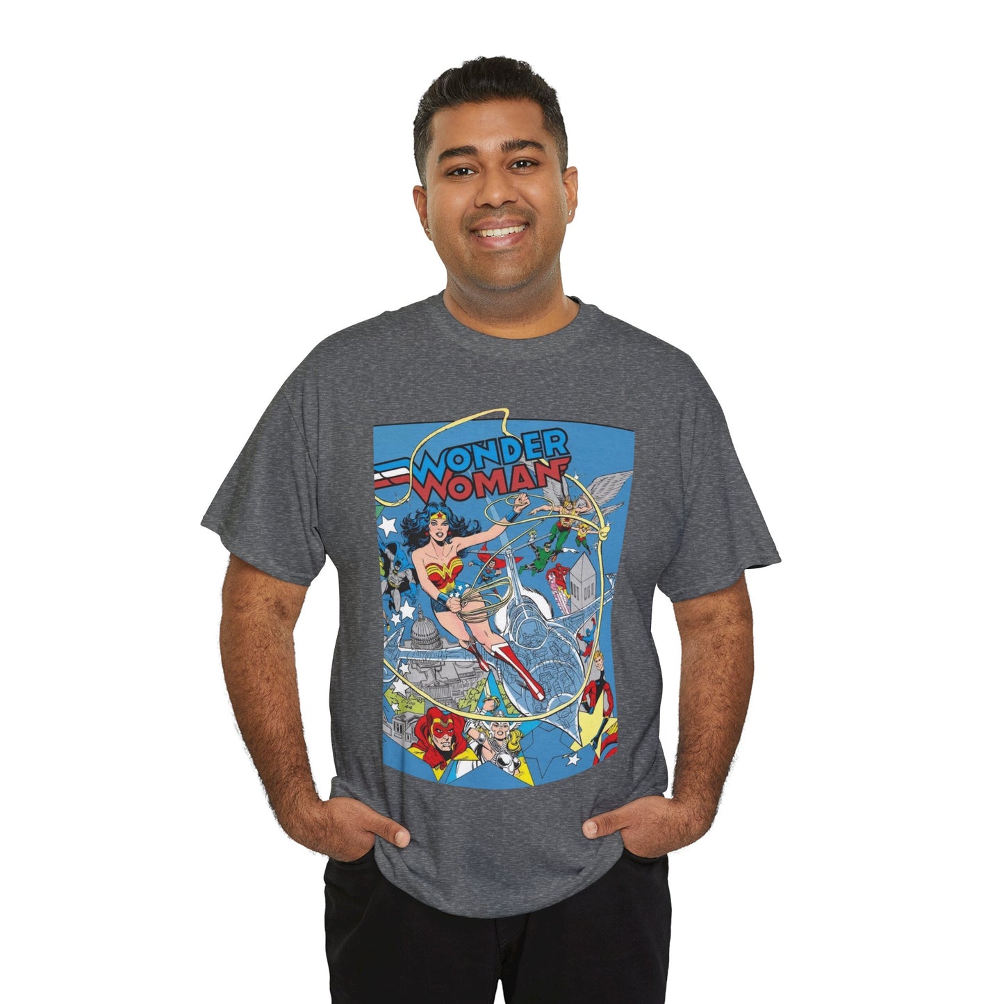 Wonder Woman T-Shirt - Ed Hannigan Art - #300 Cover Art - Hawkman, Green Lantern, Elongated Man, Sandman - DC Comics
