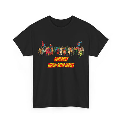 Superboy & Legion of Super-Heroes T-Shirt - 1970s DC Comics Art - Saturn Girl, Lightning Lad, Brainiac 5, Supergirl, Dawnstar, Mon-El, Bouncing Boy, Wildfire - LOSH
