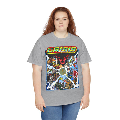 Crisis on Infinite Earths T-Shirt - George Perez Art - #3 Cover - Monitor, Flash, Starfire, Brainiac 5, Dream Girl - DC Comics