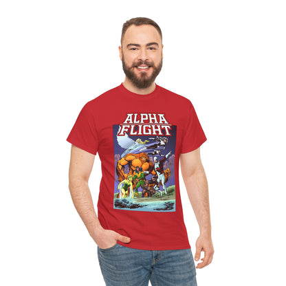 Alpha Flight T-Shirt - John Byrne Art - Guardian, Aurora, Northstar, Shaman, Snowbird, Puck - Marvel Comics - Canada's Super-Team