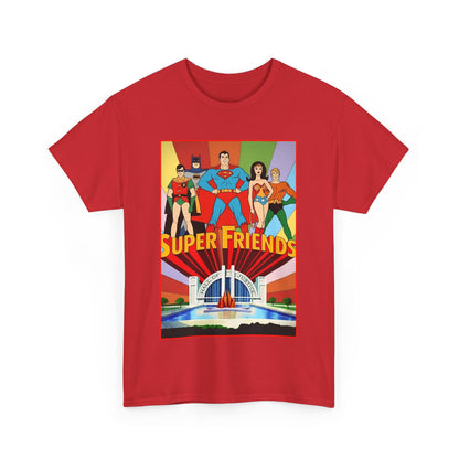 Super Friends T-Shirt - Batman, Superman, Wonder Woman, Robin - Hanna-Barbera Cartoon - DC Comics - Hall of Justice