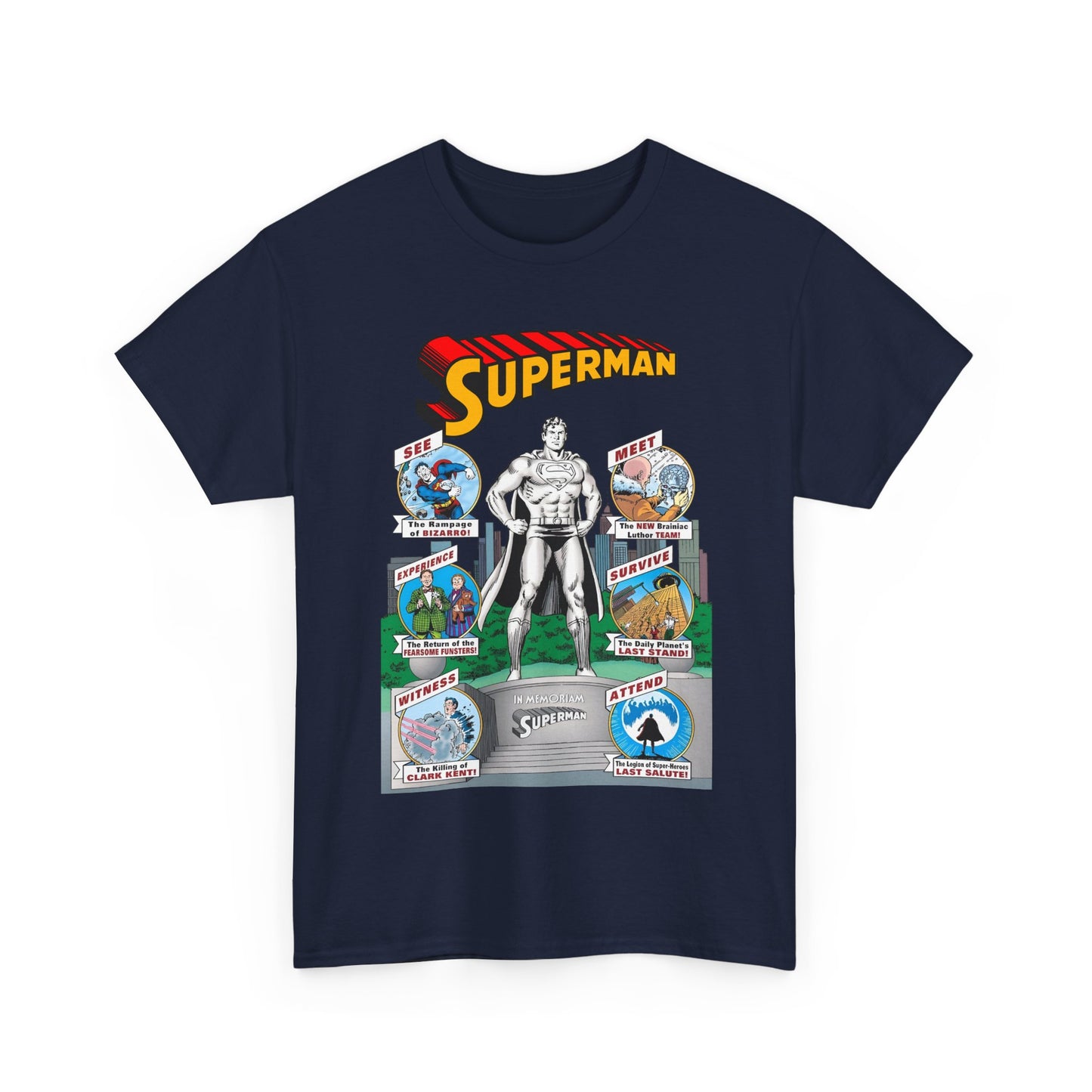Superman T-Shirt - Curt Swan Art - Whatever Happened to the Man of Tomorrow? - Brainiac, Lex Luthor, Bizarro, Toyman, Daily Planet - Alan Moore Story - DC Comics
