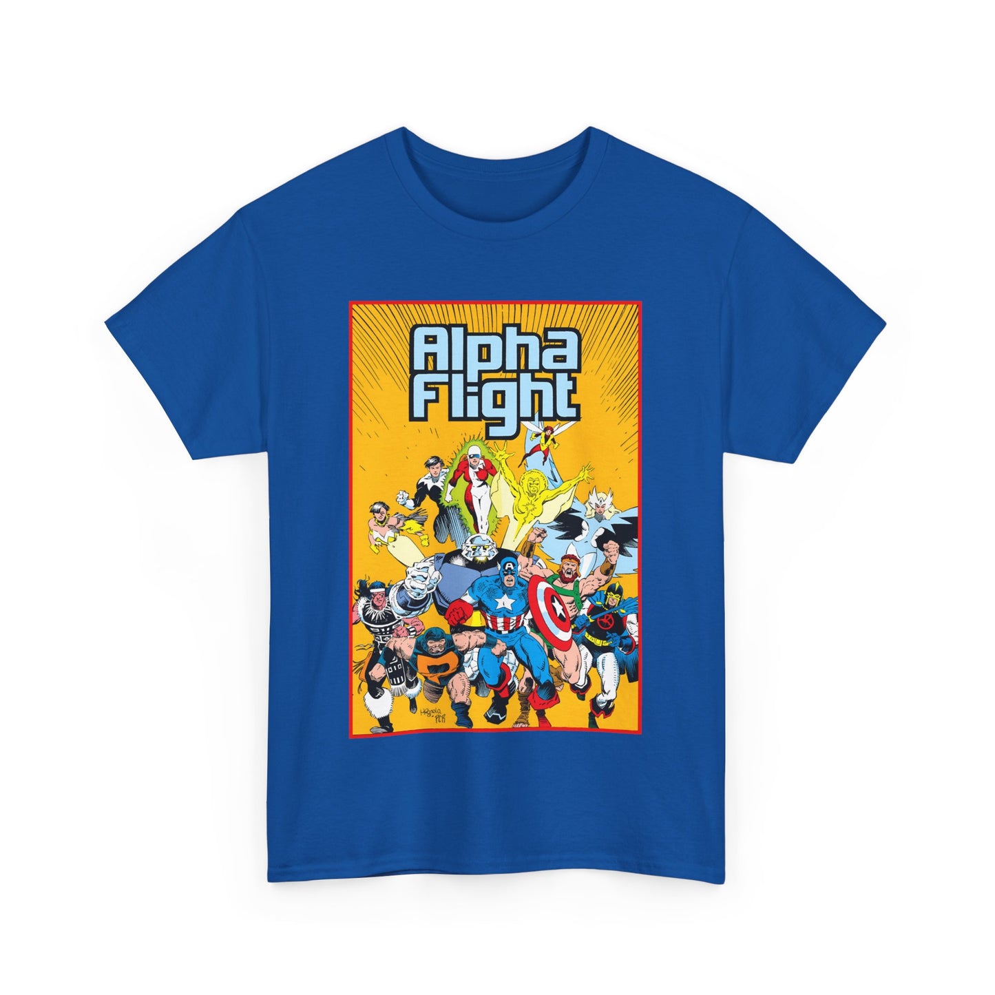 Alpha Flight T-Shirt - Mike Mignola Art - Northstar, Aurora, Snowbird, Shaman, Puck - Avengers: Captain America, Captain Marvel, Hercules, Black Knight - Marvel Comics