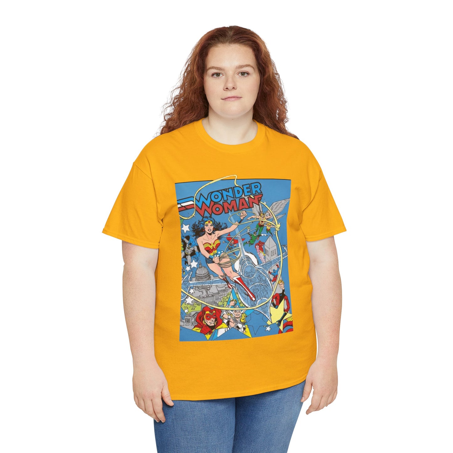 Wonder Woman T-Shirt - Ed Hannigan Art - #300 Cover Art - Hawkman, Green Lantern, Elongated Man, Sandman - DC Comics