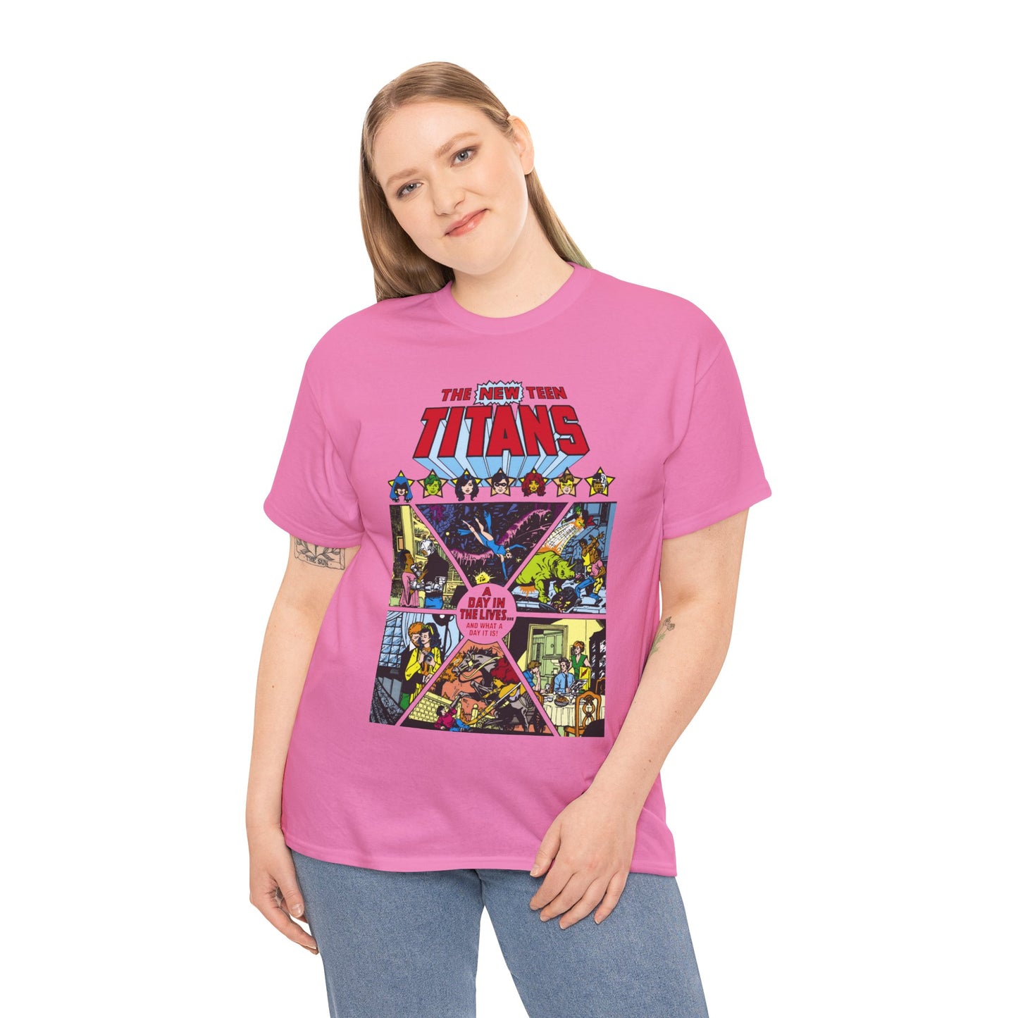 New Teen Titans T-Shirt - George Perez Art - #8 Cover - A Day in the Life - Robin, Wonder Girl, Cyborg, Starfire, Raven, Changeling, Kid Flash - DC Comics