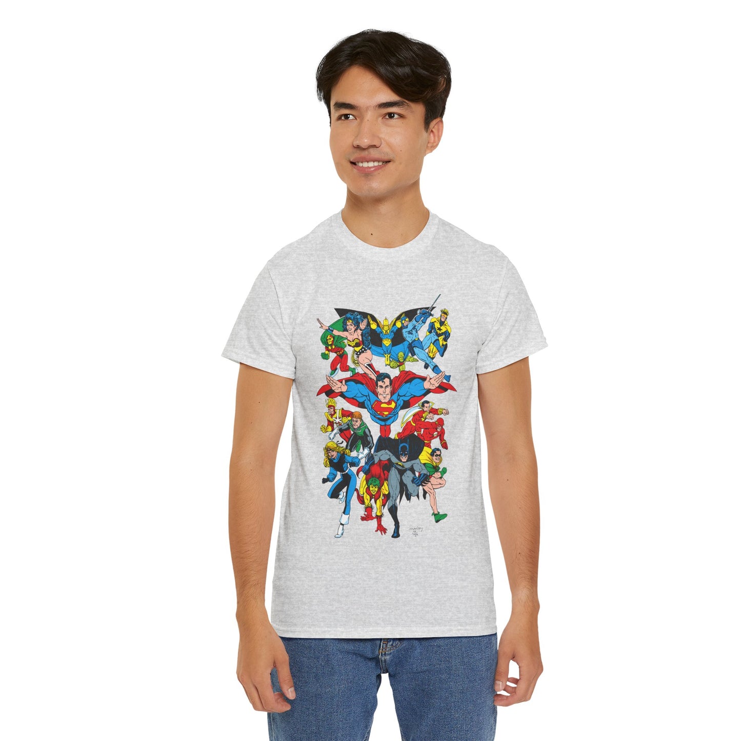 DC Legends T-Shirt - Linda Medley, Arthur Adams Art - Superman, Wonder Woman, Batman, Creeper, Black Canary, Guy Gardner, Blue Beetle, Booster Gold, Dr. Fate, Flash - DC Comics
