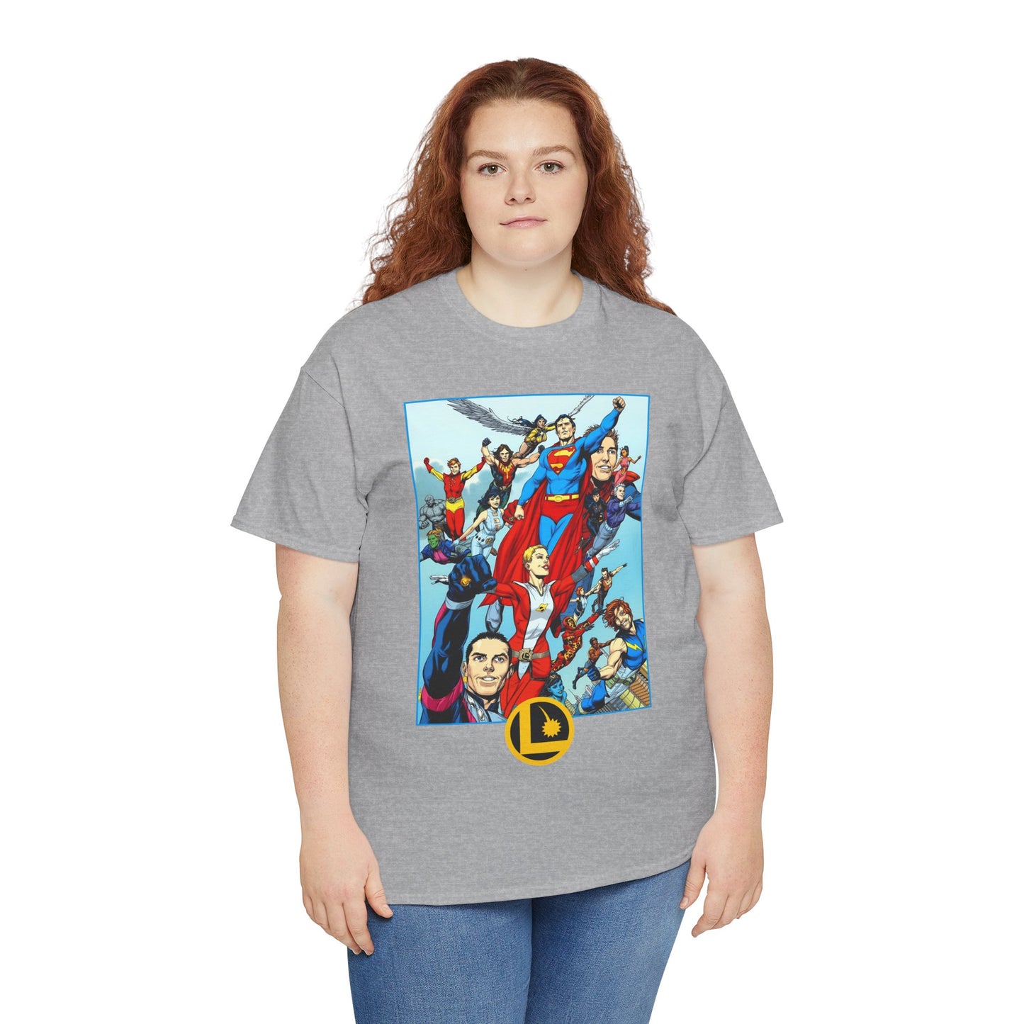 Legion of Super-Heroes T-Shirt - Gary Frank Art - Superman, Saturn Girl, Cosmic Boy, Dawnstar, Brainiac 5, Phantom Girl, Wildfire, Blok, Lightning Lad, Timber Wolf - LOSH - DC Comics