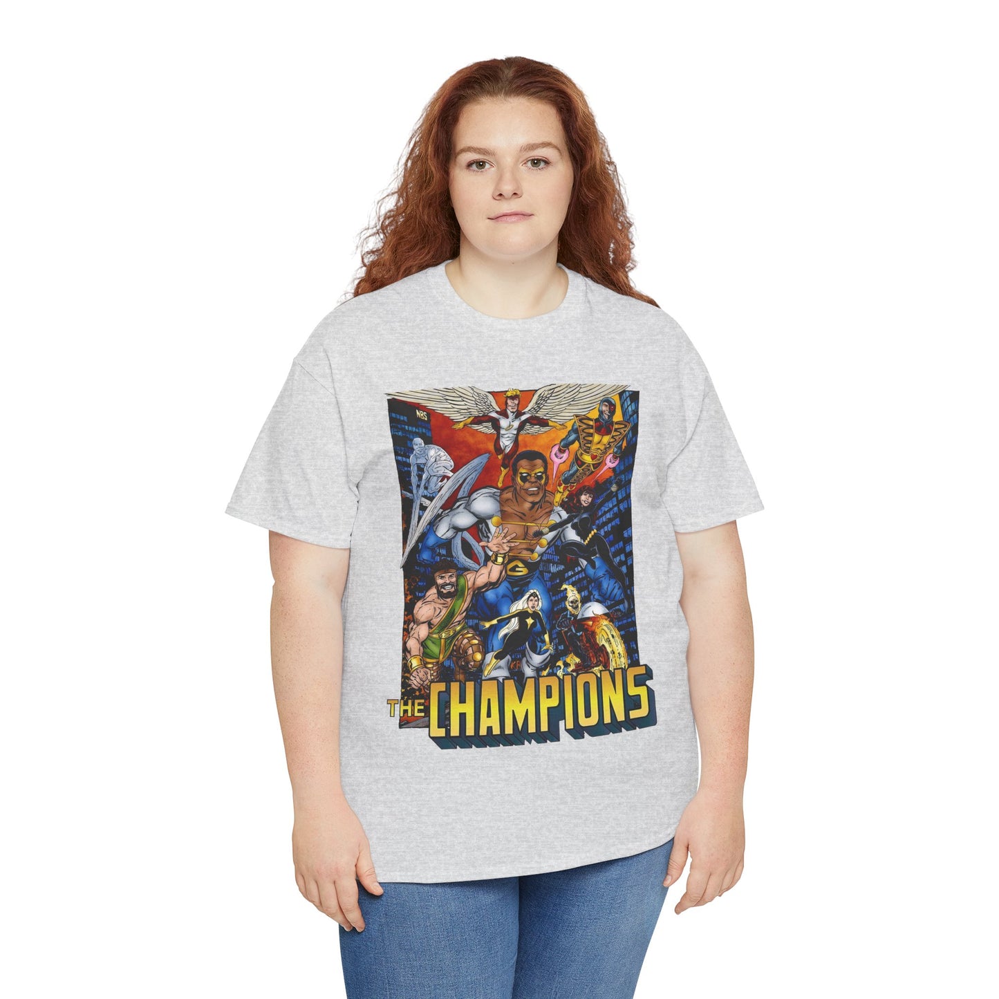 Champions T-Shirt - John Byrne Art - Hercules, Black Widow, Ghost Rider, Black Goliath, Silver Surfer, Jack of Hearts - Marvel Comics 1970s Series