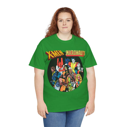 X-Men/Micronauts T-Shirt - Wolverine, Storm, Nightcrawler, Kitty Pryde, Colossus, Acroyear, Arcturus Rann, Marionette Bug - Marvel Comics - Popular 1980s Crossover Mini-Series