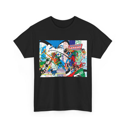 Justice League of America #200 T-Shirt - George Perez Art - Superman, Batman, Zatanna, Wonder Woman, Elongated Man, Martian Manhunter, Black Canary, Atom, Firestorm - DC Comics