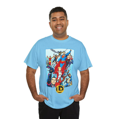 Legion of Super-Heroes T-Shirt - Gary Frank Art - Superman, Saturn Girl, Cosmic Boy, Dawnstar, Brainiac 5, Phantom Girl, Wildfire, Blok, Lightning Lad, Timber Wolf - LOSH - DC Comics