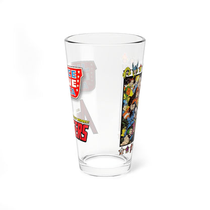 Justice League Vs Avengers Pint Glass, 16oz - George Perez Art - Superman, Iron Man, Thor, Captain America, Wonder Woman, Scarlet Witch, Green Lantern - DC & Marvel Comics