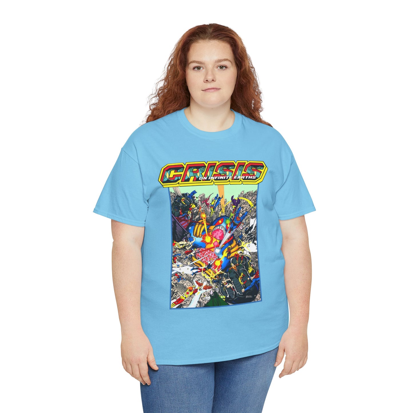 Crisis on Infinite Earths T-Shirt - George Perez Art - Superman, Firestorm, Captain Atom, Wonder Woman, Martian Manhunter Vs The Anti-Monitor - #12 Cover - DC Comics