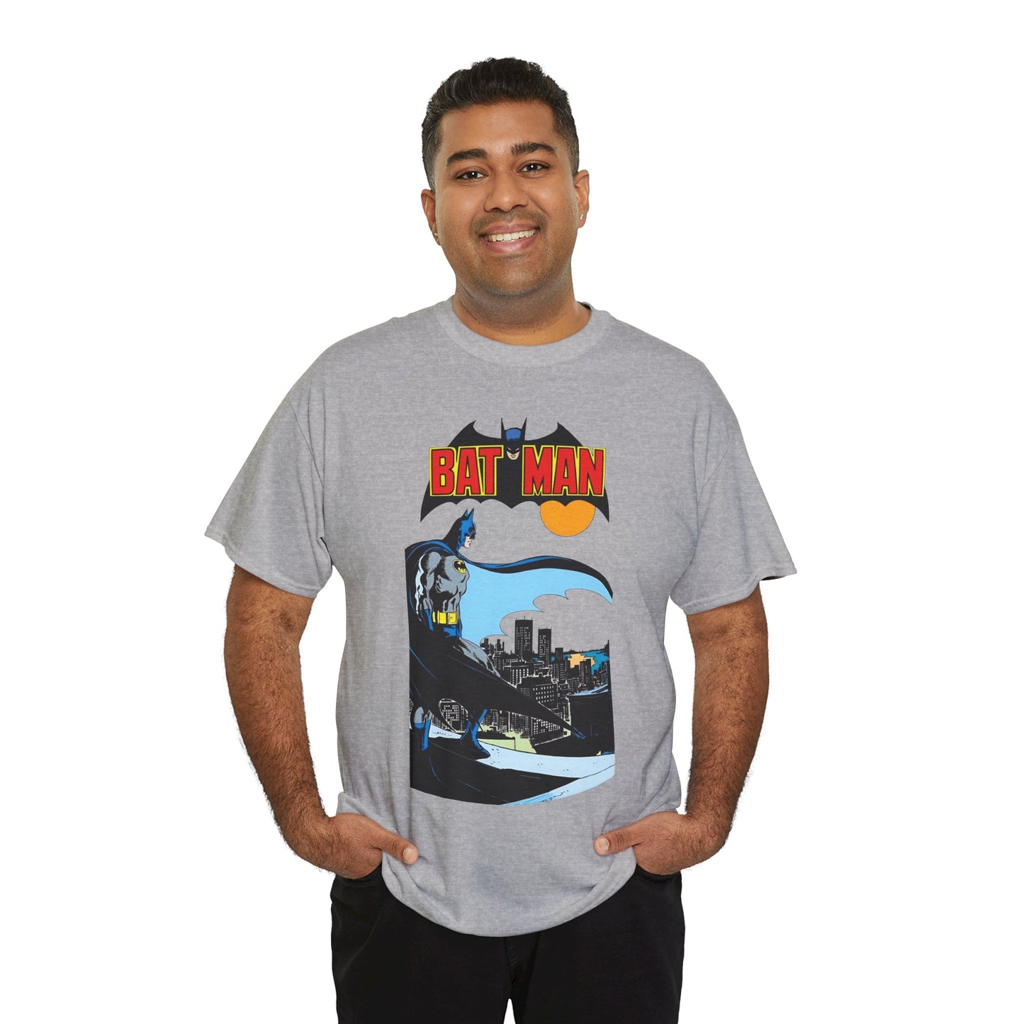 Batman T-Shirt - Jim Aparo Art - Dark Knight Looking Over Gotham City - Bronze Age Art - DC Comics