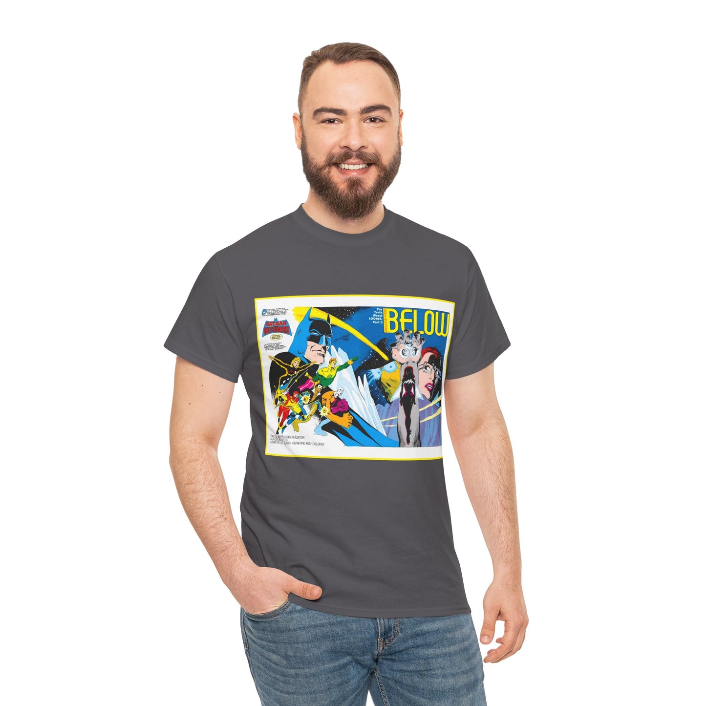 Batman & the Outsiders T-Shirt - Alan Davis Art - Promotional Poster - Looker, Halo, Katana, Geo-Force, Metamorpho, Black Lightning - DC Comics
