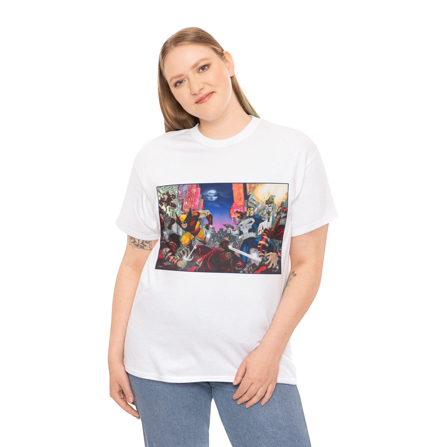 Wolverine & Punisher T-Shirt - Jim Lee Art - Vs The Hand - Marvel Comics