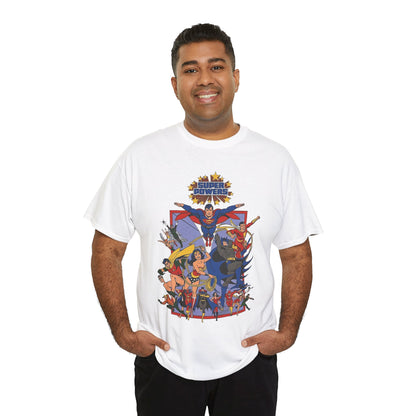 Super Powers T-Shirt - Superman, Flash, Wonder Woman, Batman, Batgirl, Robin, Plastic Man, Aquaman, Hawkman, Supergirl - 1980s Kenner Toy Line - Retro DC Comics